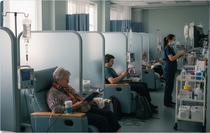 Patients receiving treatment in an ambulatory infusion center