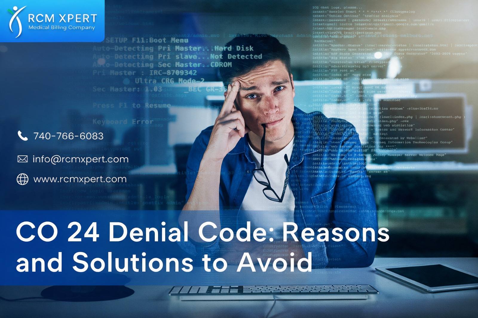 Medical billing professional reviewing CO 24 denial code reasons and solutions