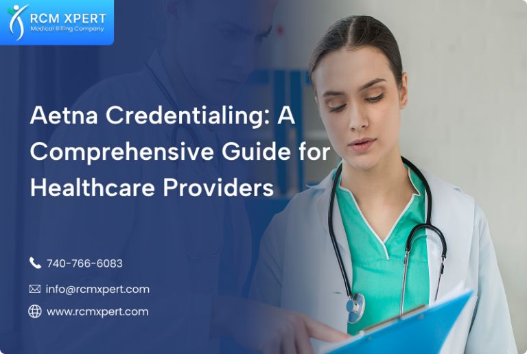 Healthcare provider reviewing Aetna credentialing documents at a medical practice