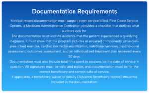 Documentation requirements for Medicare cardiac rehabilitation billing and compliance