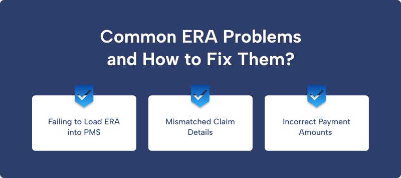 Common ERA problems in medical billing including ERA file loading failures, mismatched claim details, and incorrect payment amounts requiring reconciliation.