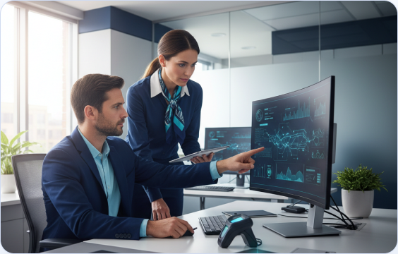 Billing security analysts reviewing monitoring dashboards