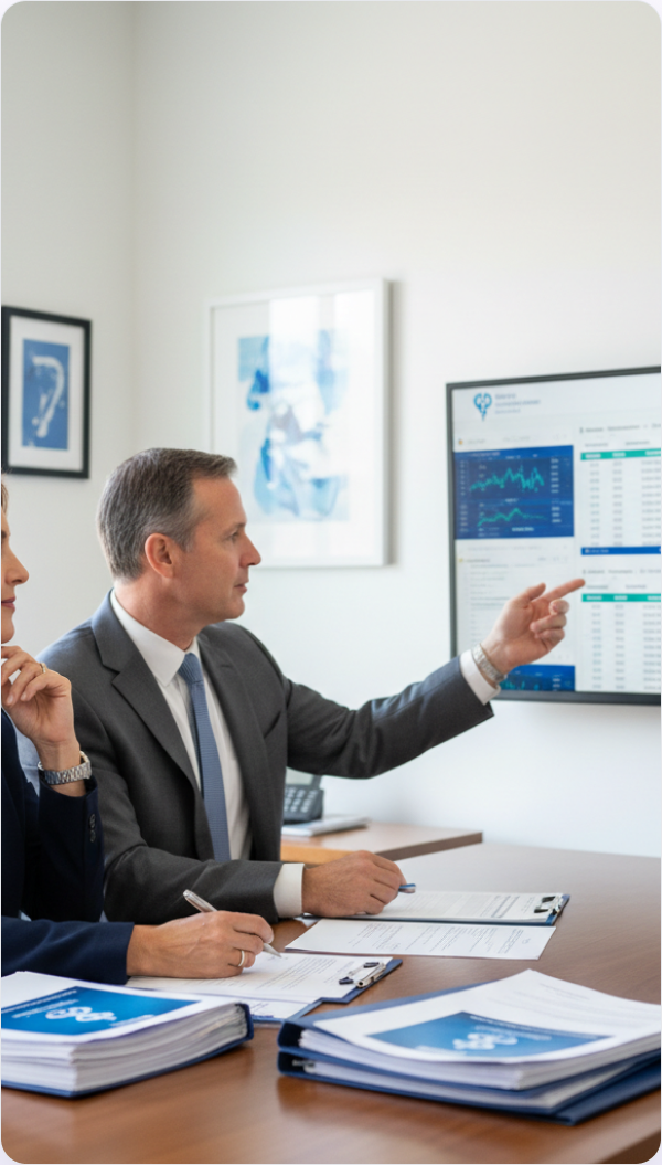Billing team reviewing revenue dashboards in a meeting